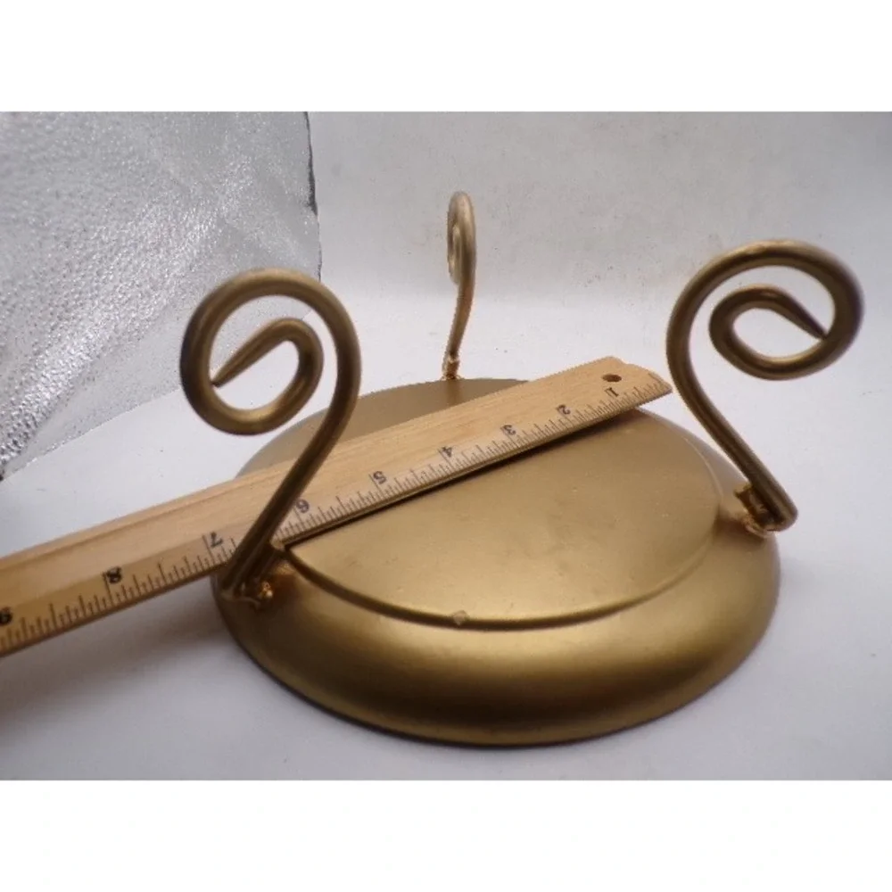 Gold Metal Pillar Candle Holder Stand Scrolled Tripod Feet Round Pedestal 5.5in